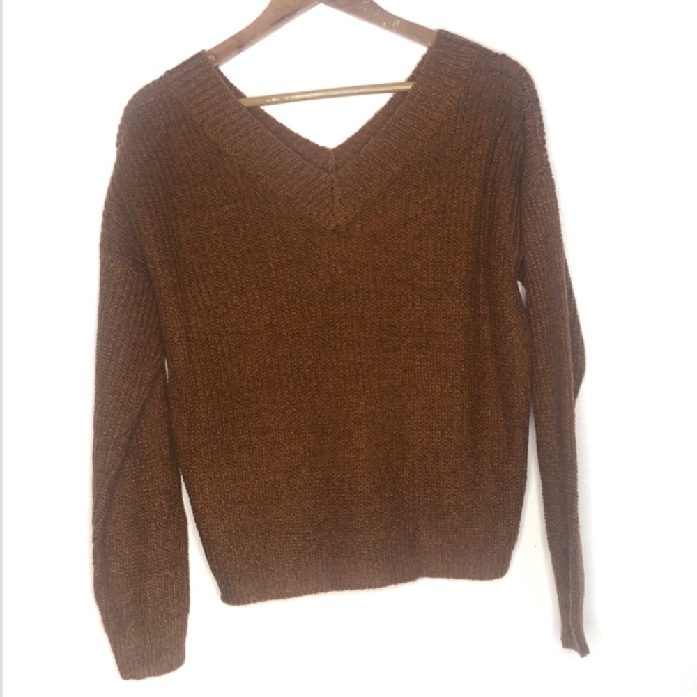 Woven heart brown / black V-neck sweater size med - Picture 2 of 2